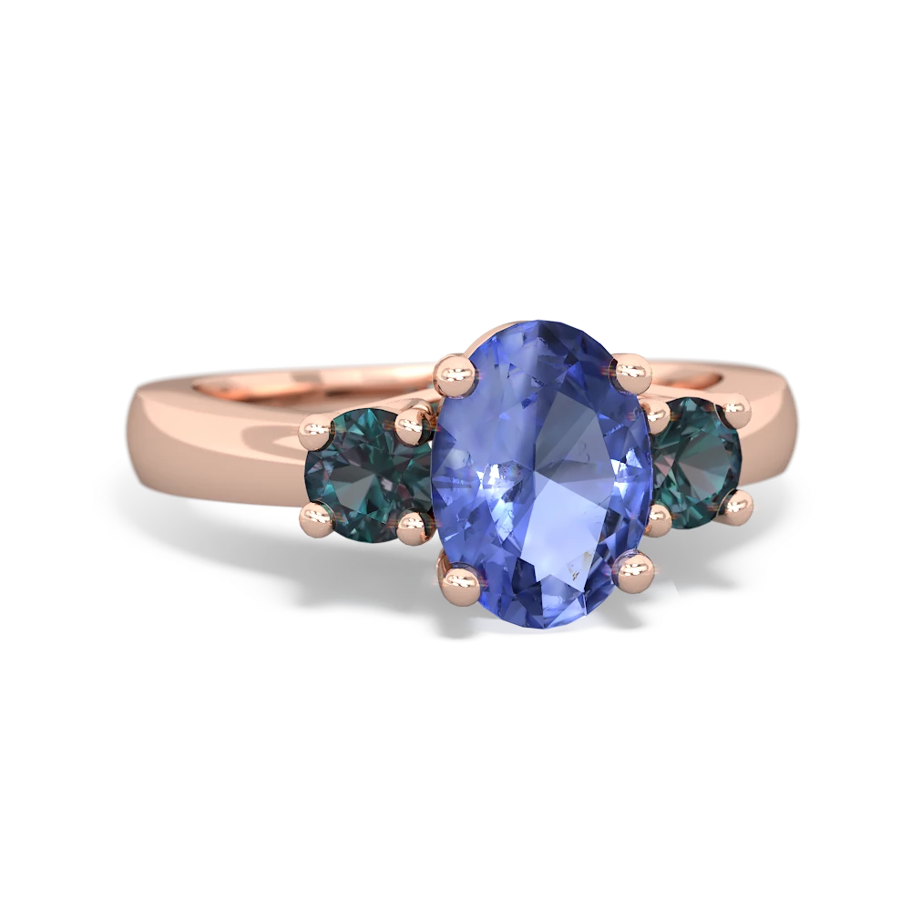 Tanzanite Three Stone Oval Trellis 14K Rose Gold ring R4024