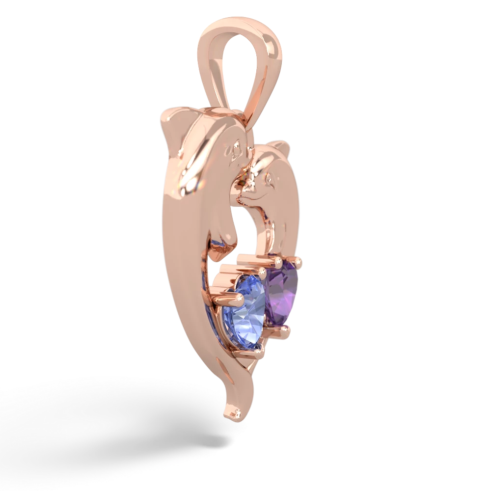 Tanzanite Dolphin Heart 14K Rose Gold pendant P5820