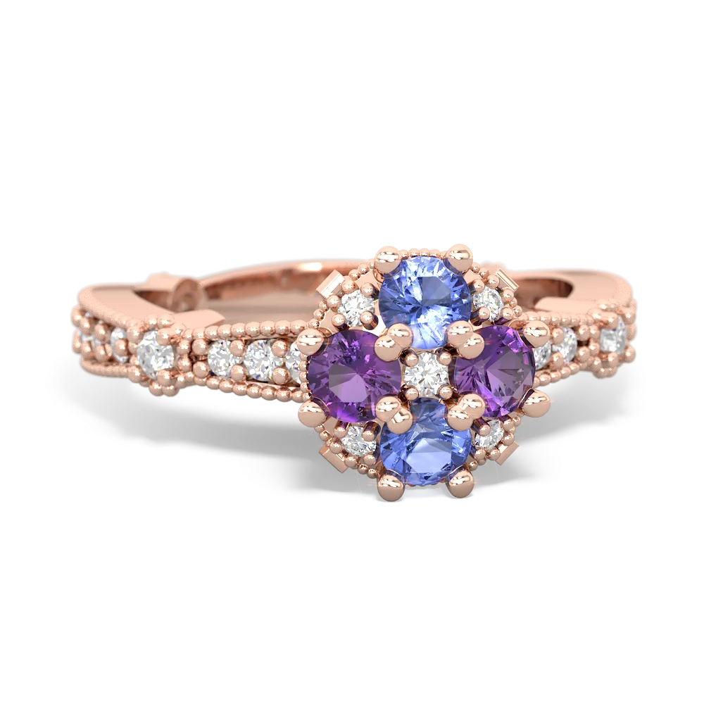 Tanzanite Sparkling Tiara Cluster 14K Rose Gold ring R26293RD