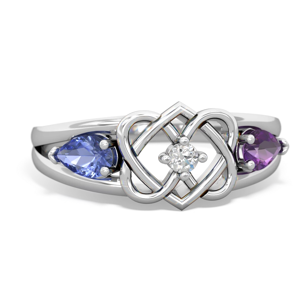 Tanzanite Hearts Intertwined 14K White Gold ring R5880