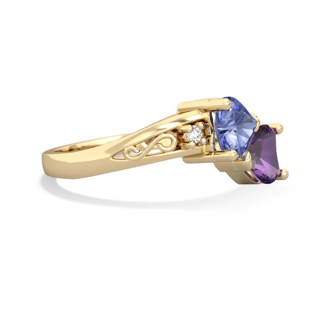 Tanzanite Snuggling Hearts 14K Yellow Gold ring R2178