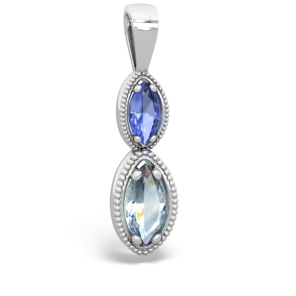 Tanzanite Antique-Style Halo 14K White Gold pendant P5700