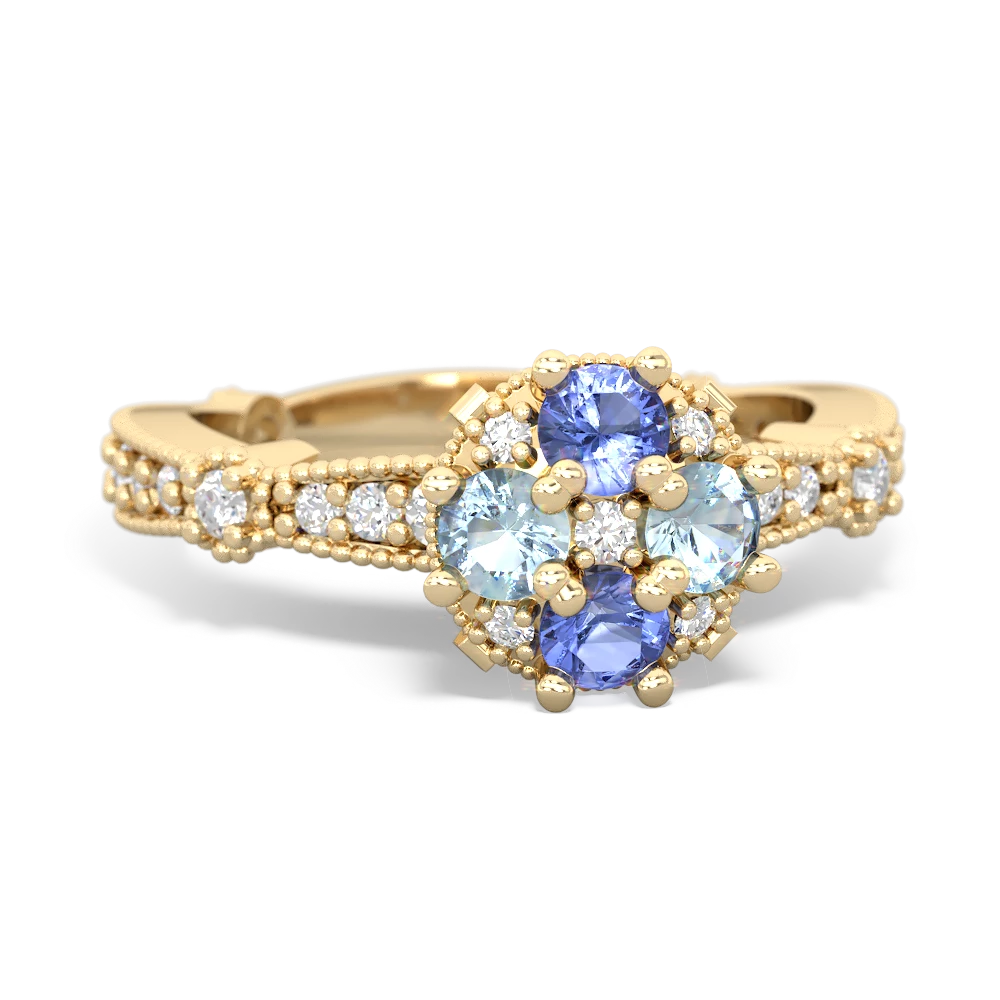 Tanzanite Sparkling Tiara Cluster 14K Yellow Gold ring R26293RD