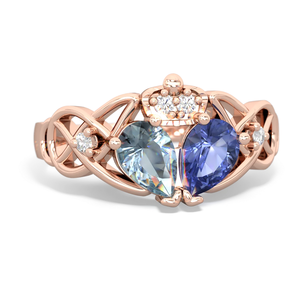 Tanzanite 'One Heart' Celtic Knot Claddagh 14K Rose Gold ring R5322