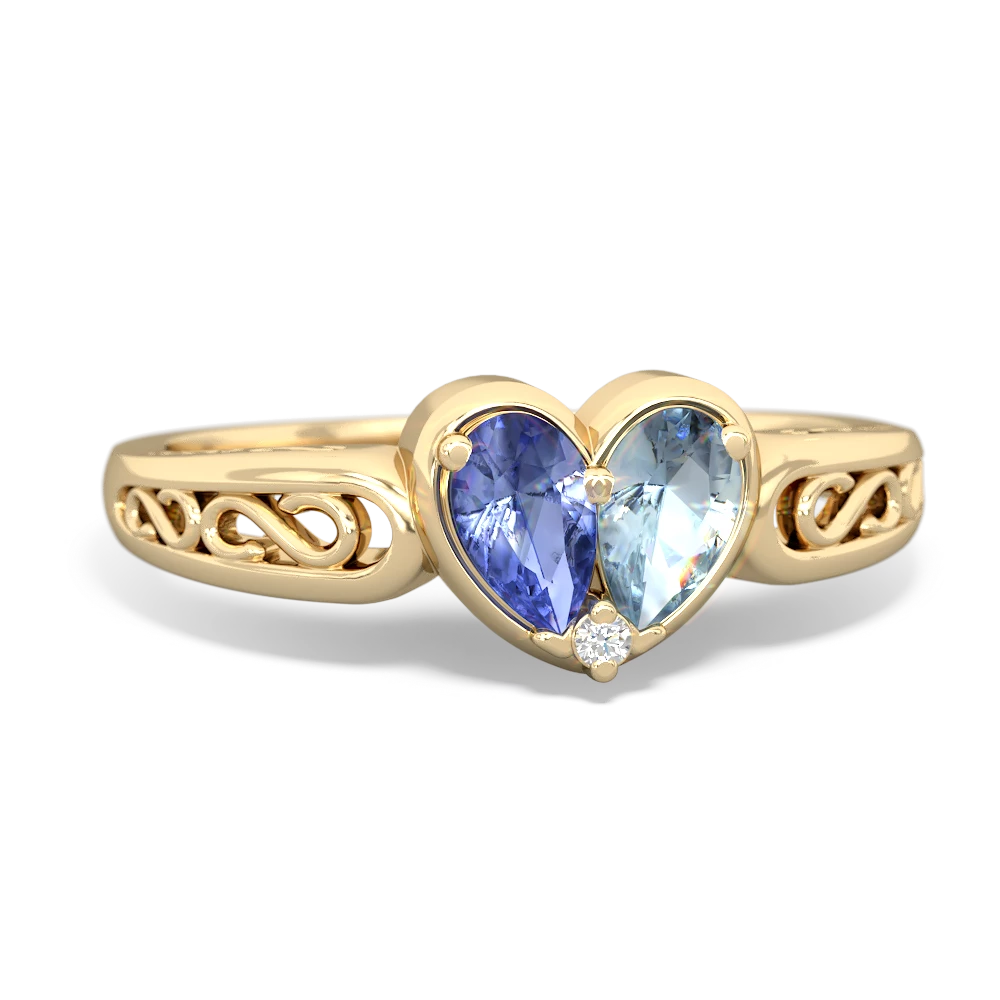 Tanzanite Filligree 'One Heart' 14K Yellow Gold ring R5070