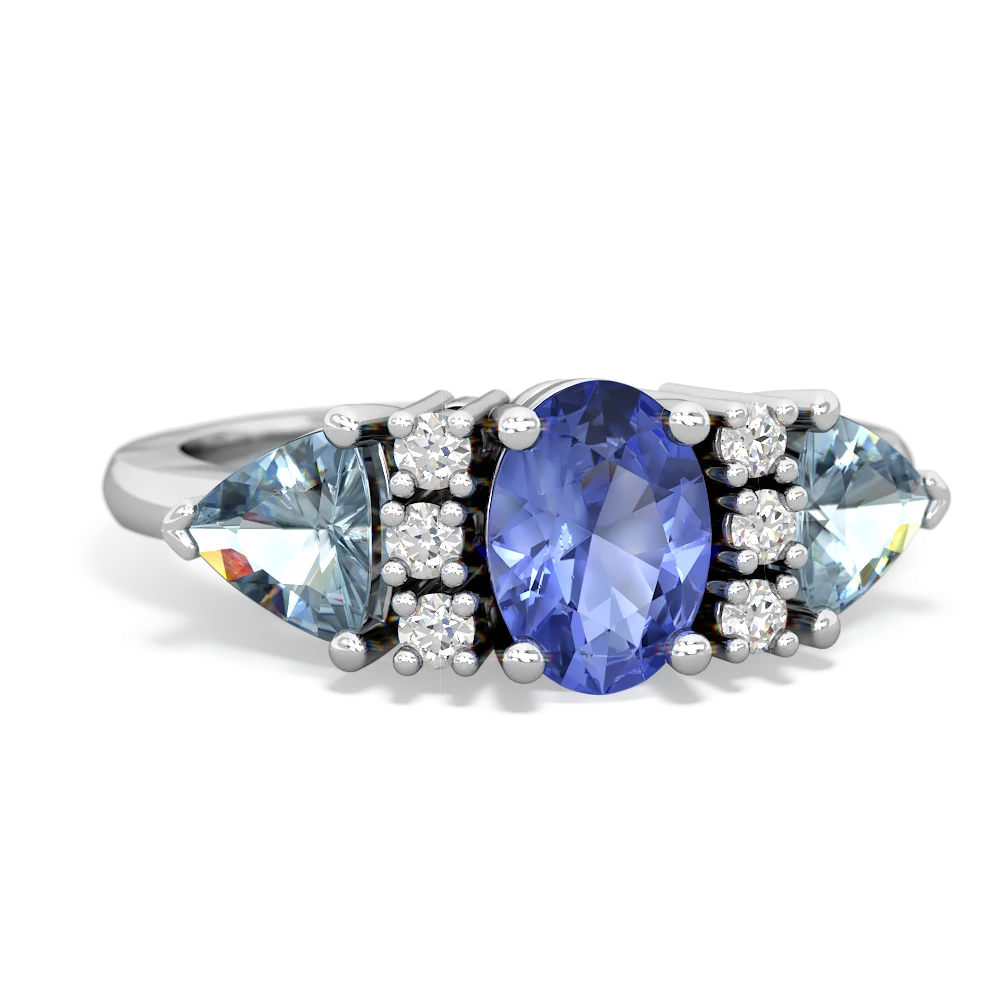 Tanzanite Antique Style Three Stone 14K White Gold ring R2186