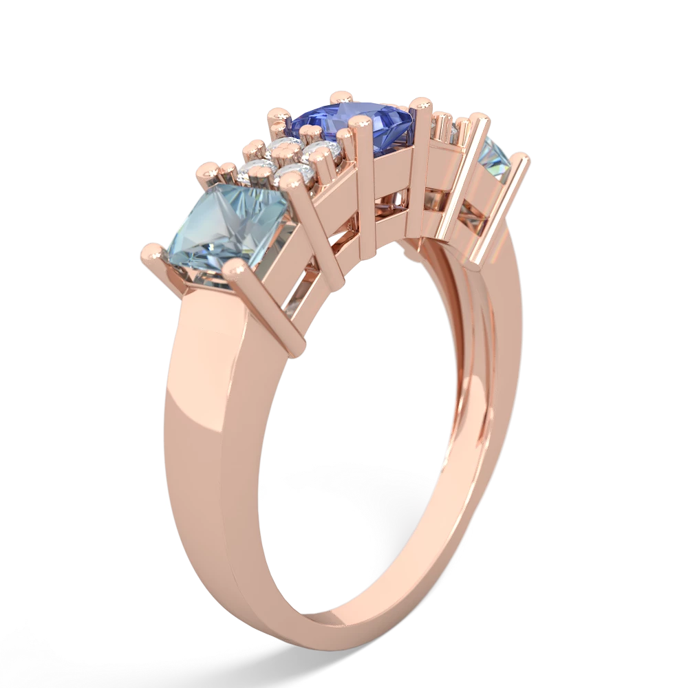 Tanzanite Three Stone Diamond Cluster 14K Rose Gold ring R2592