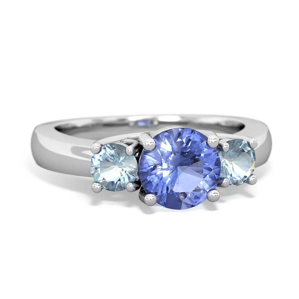 Tanzanite Three Stone Round Trellis 14K White Gold ring R4018