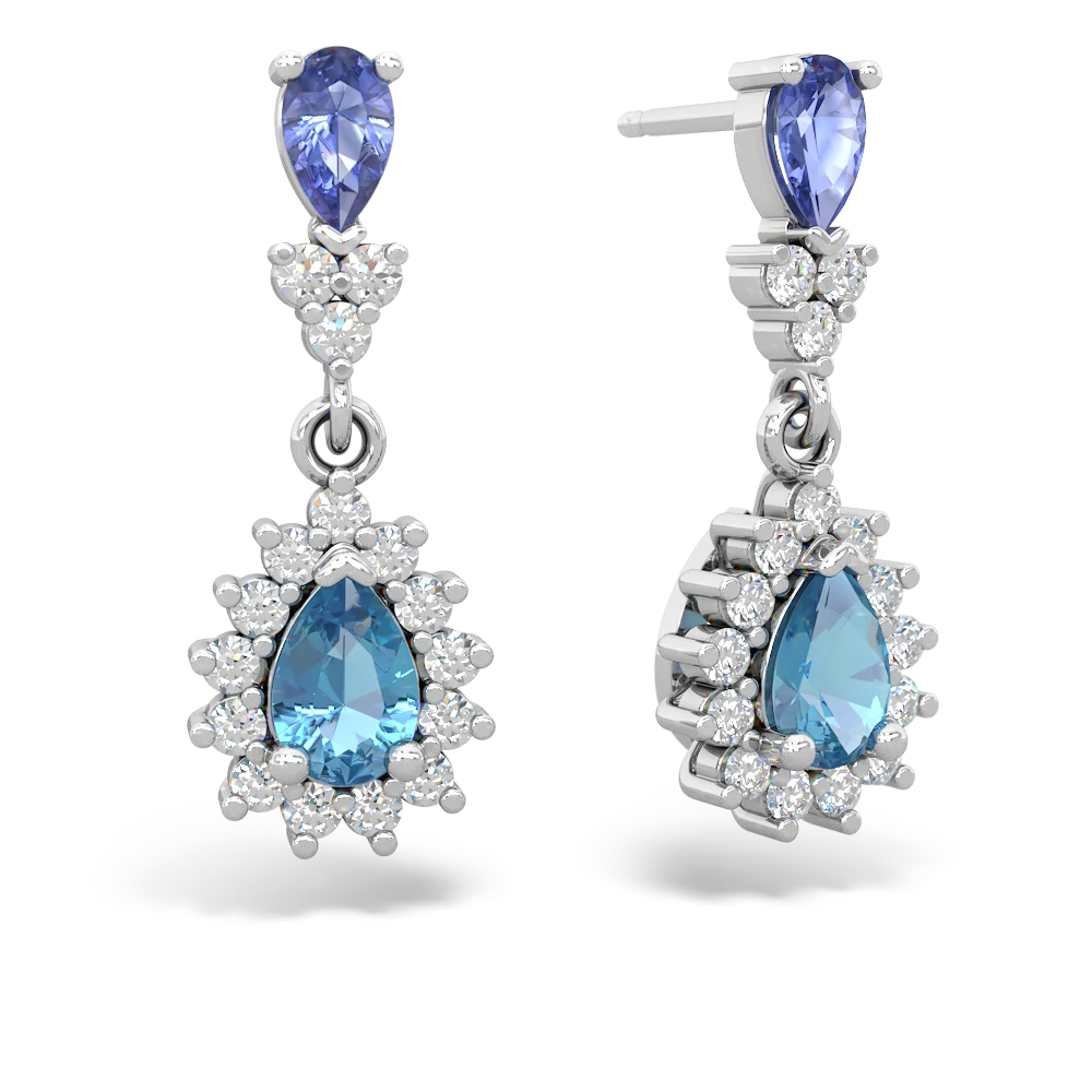 Tanzanite Halo Pear Dangle 14K White Gold earrings E1882