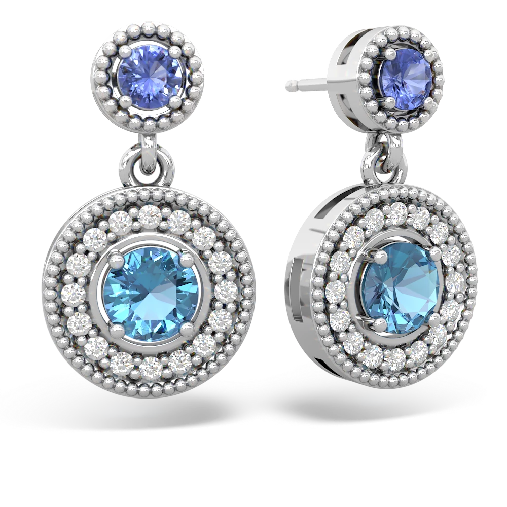 Tanzanite Halo Dangle 14K White Gold earrings E5319