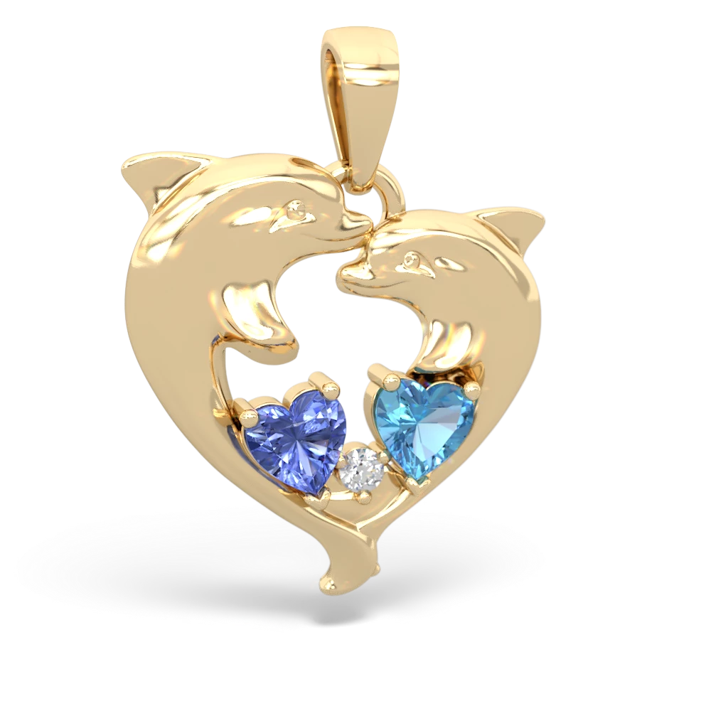 Tanzanite Dolphin Heart 14K Yellow Gold pendant P5820