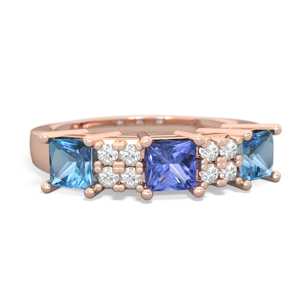 Tanzanite Three Stone Diamond Cluster 14K Rose Gold ring R2592