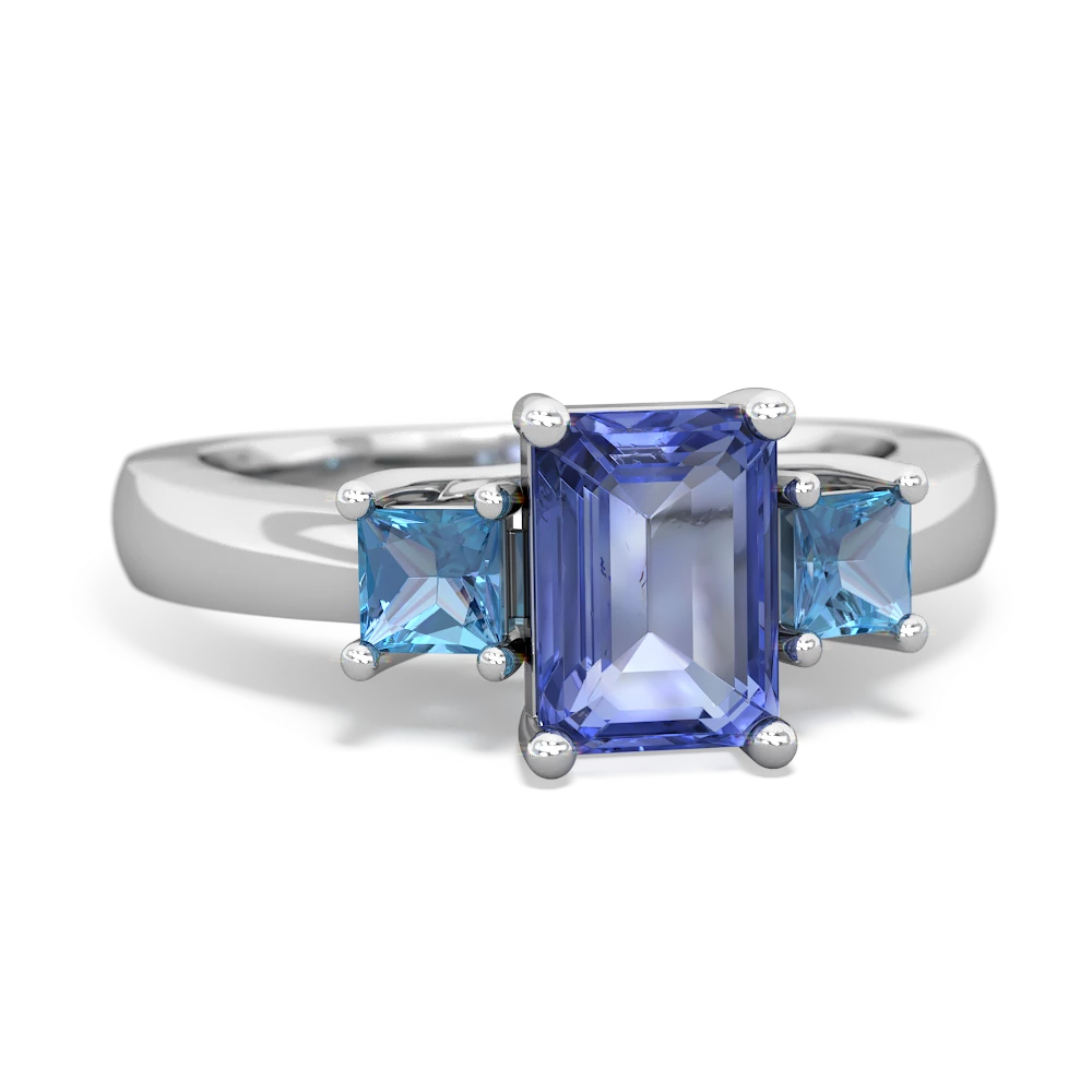 Tanzanite Three Stone Emerald-Cut Trellis 14K White Gold ring R4021