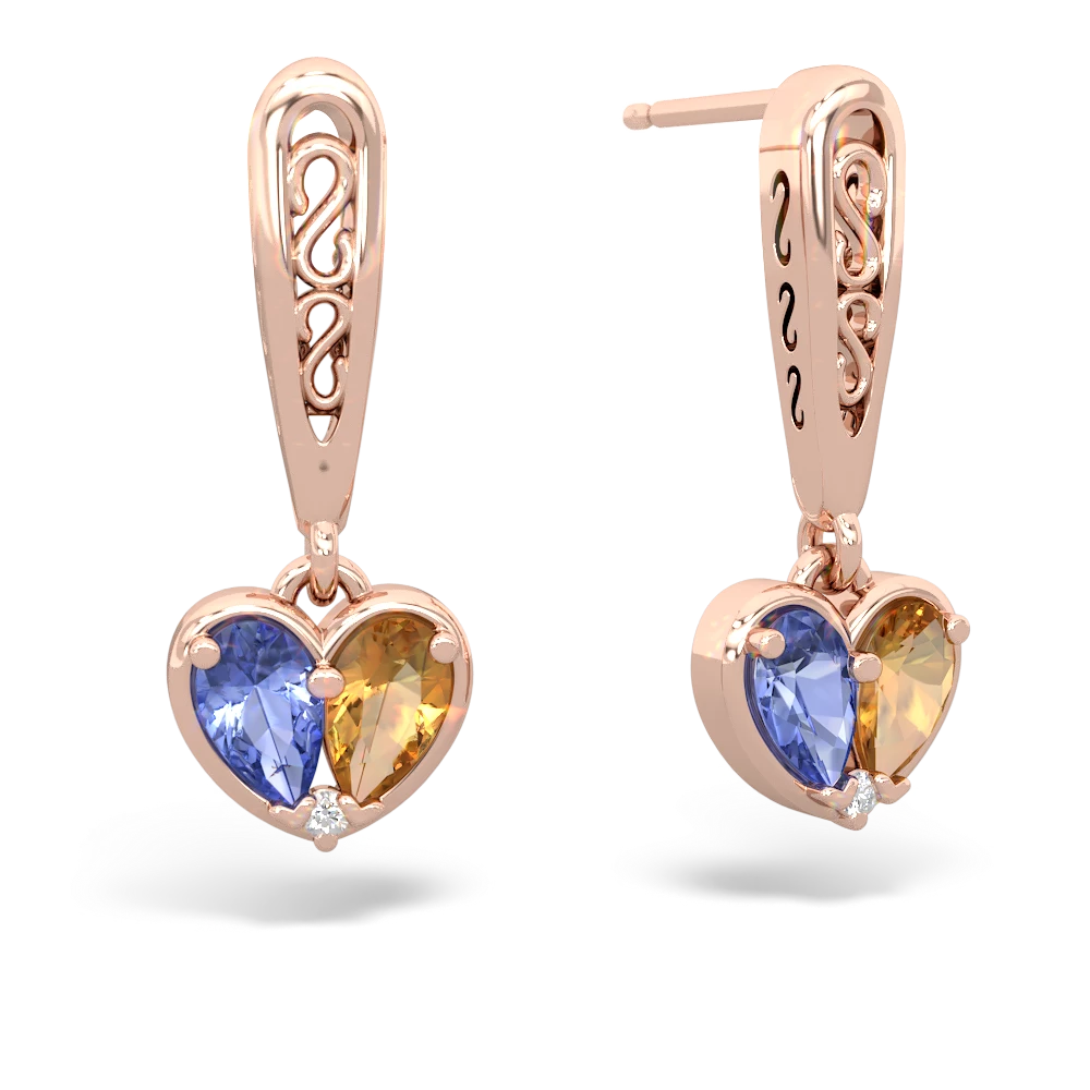 Tanzanite Filligree Heart 14K Rose Gold earrings E5070