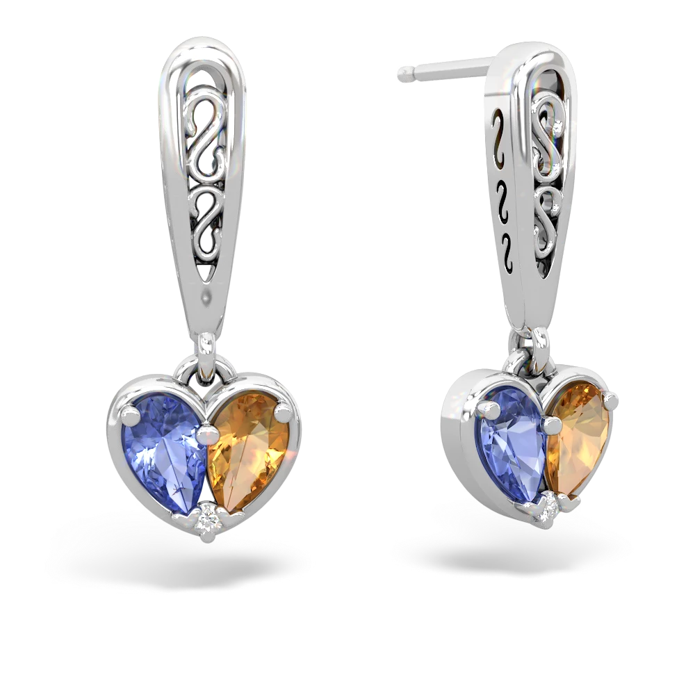 Tanzanite Filligree Heart 14K White Gold earrings E5070