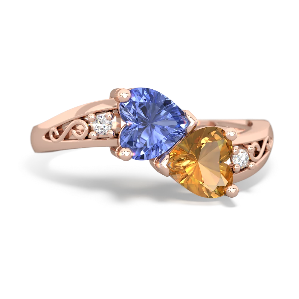 Tanzanite Snuggling Hearts 14K Rose Gold ring R2178