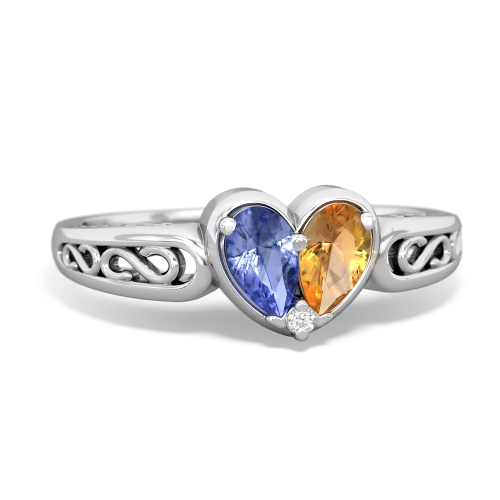 Tanzanite Filligree 'One Heart' 14K White Gold ring R5070