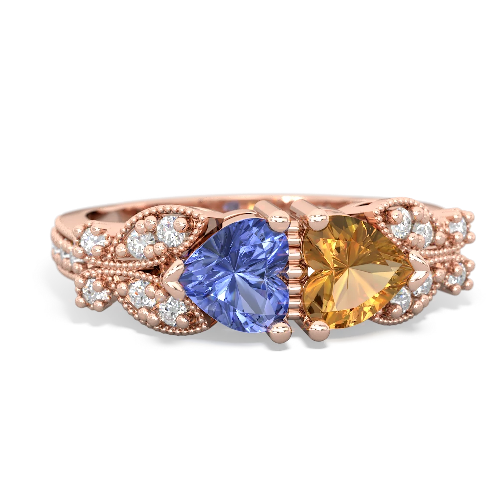 Tanzanite Diamond Butterflies 14K Rose Gold ring R5601