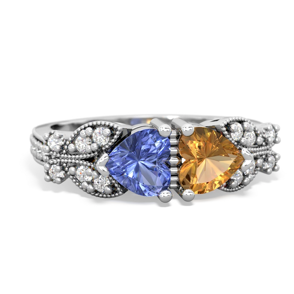 Tanzanite Diamond Butterflies 14K White Gold ring R5601