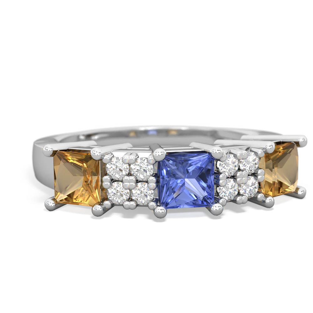 Tanzanite Three Stone Diamond Cluster 14K White Gold ring R2592