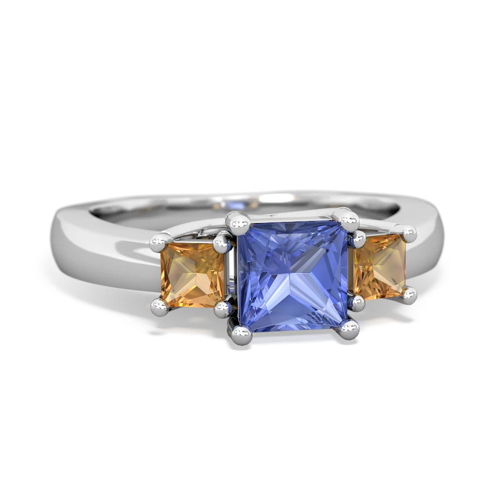 Tanzanite Three Stone Trellis 14K White Gold ring R4015