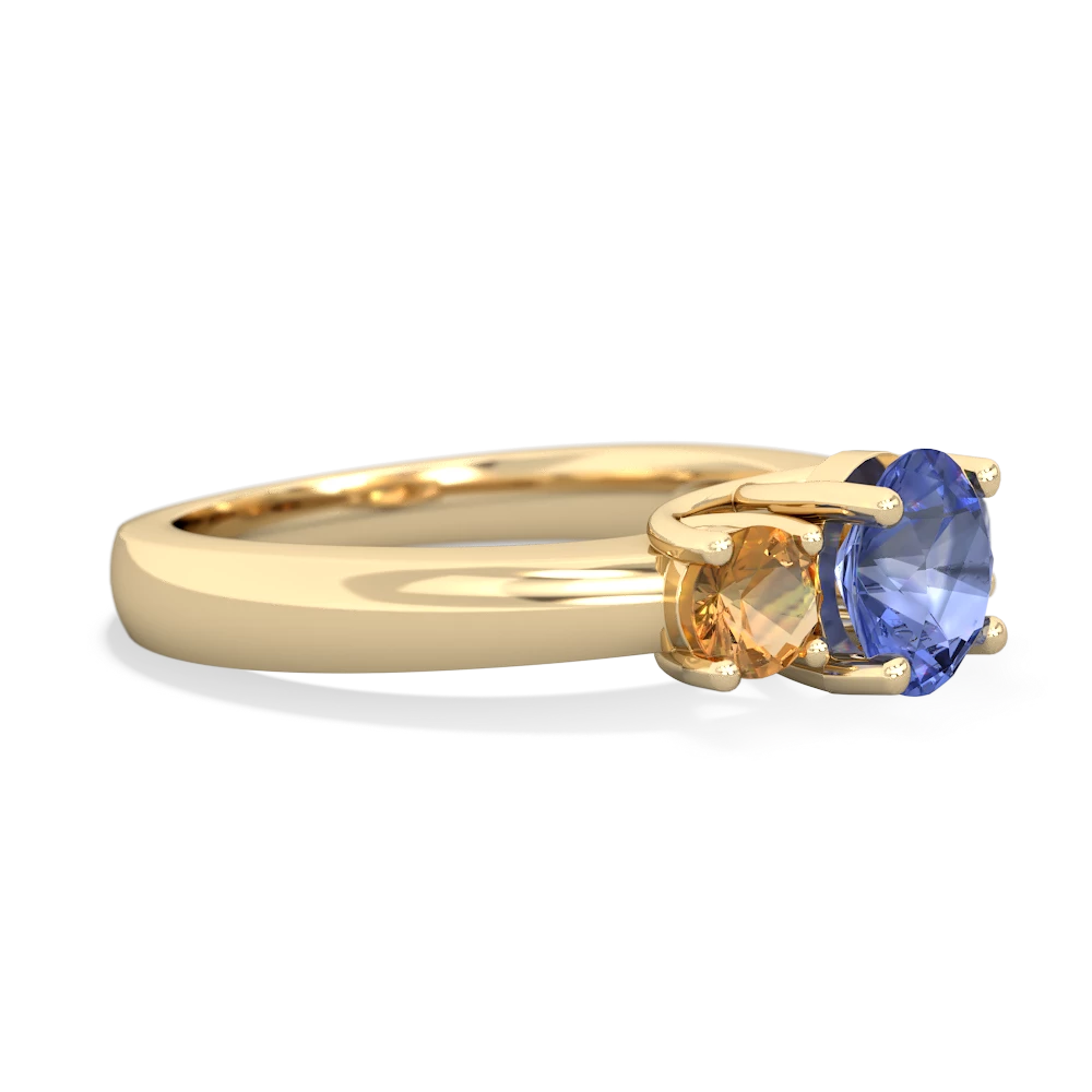 Tanzanite Three Stone Round Trellis 14K Yellow Gold ring R4018