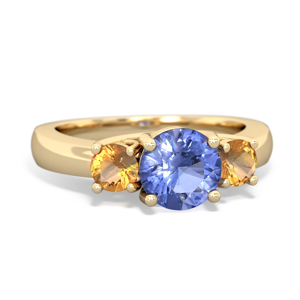 Tanzanite Three Stone Round Trellis 14K Yellow Gold ring R4018