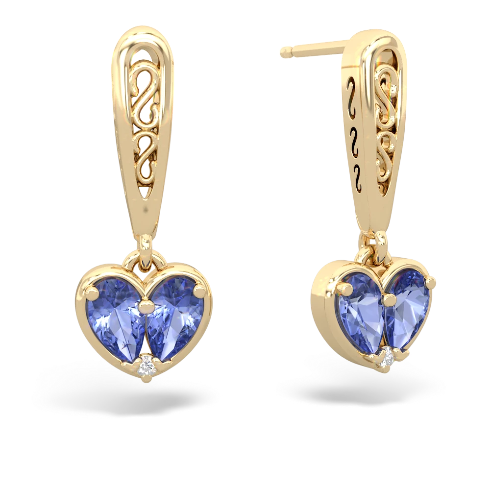 Tanzanite Filligree Heart 14K Yellow Gold earrings E5070