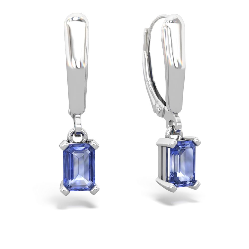 Tanzanite 6X4mm Emerald-Cut Lever Back 14K White Gold earrings E2855