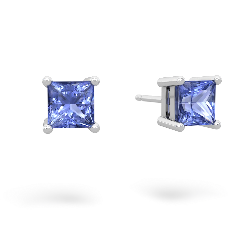 Tanzanite 5Mm Princess Cut Stud 14K White Gold earrings E1789