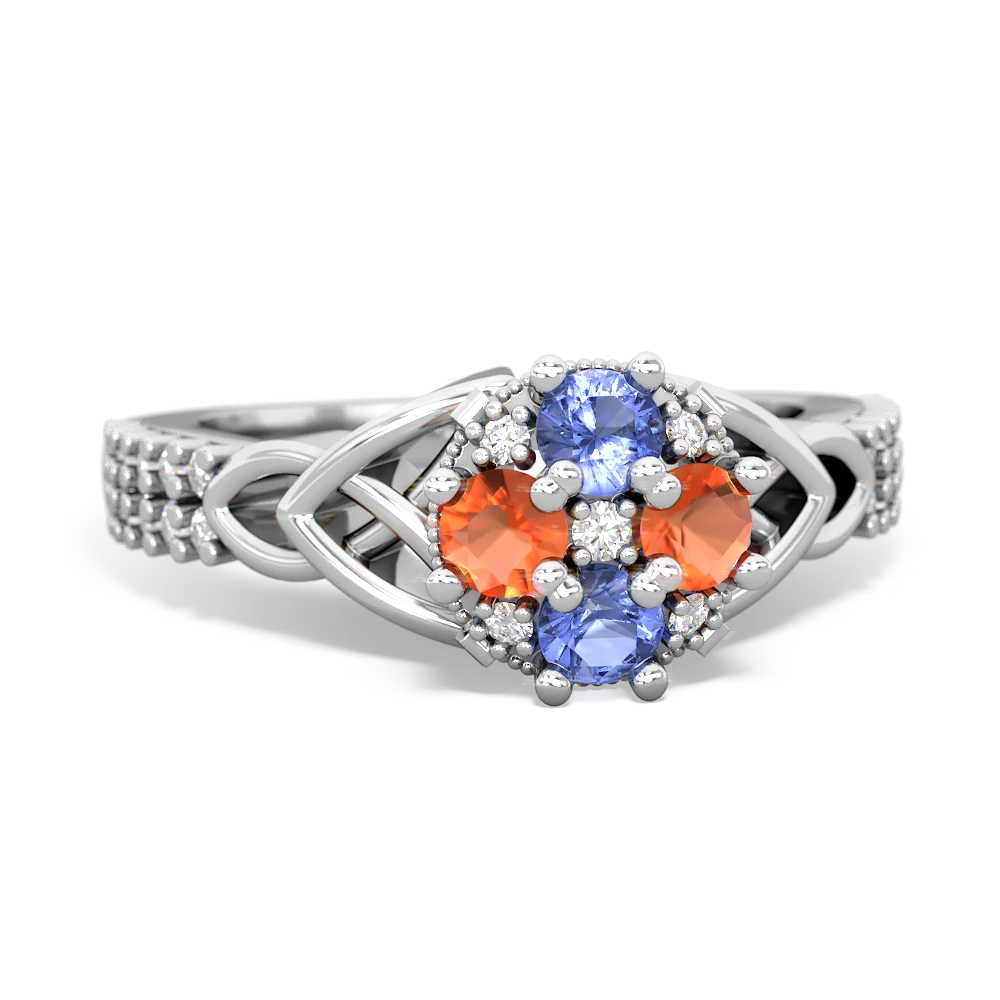 Tanzanite Celtic Knot Cluster Engagement 14K White Gold ring R26443RD