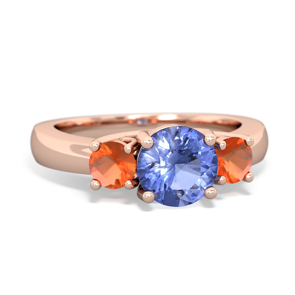 Tanzanite Three Stone Round Trellis 14K Rose Gold ring R4018