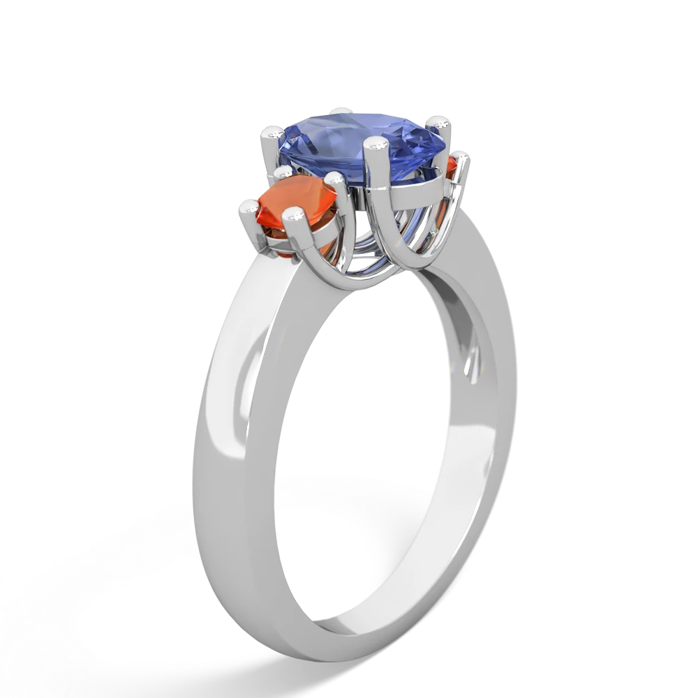 Tanzanite Three Stone Oval Trellis 14K White Gold ring R4024