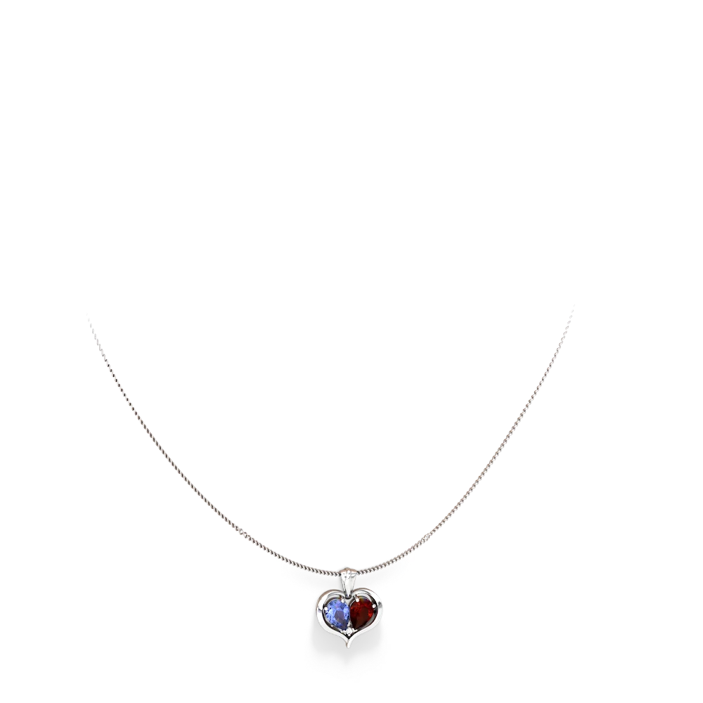 Tanzanite and Garnet Two Become One Necklace in 14K White Gold