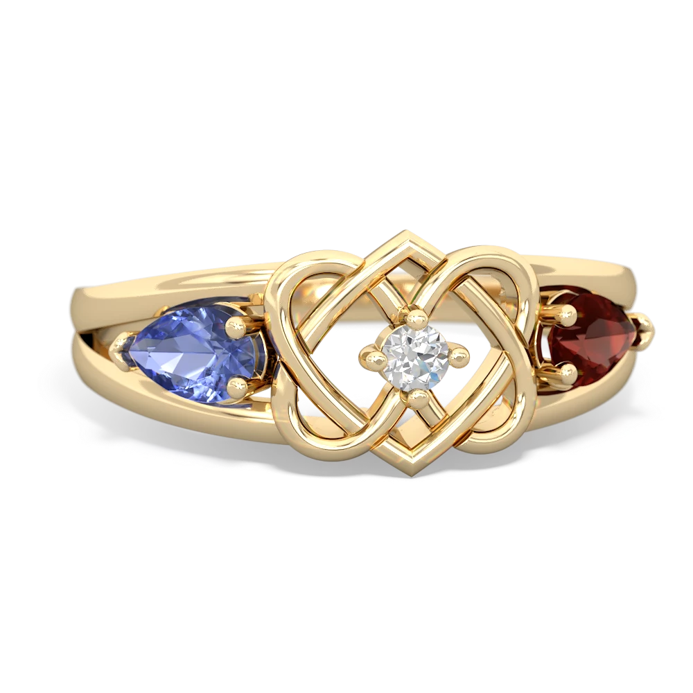 Tanzanite Hearts Intertwined 14K Yellow Gold ring R5880