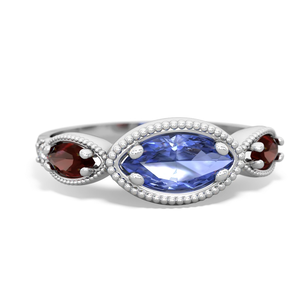 Tanzanite Milgrain Marquise 14K White Gold ring R5700