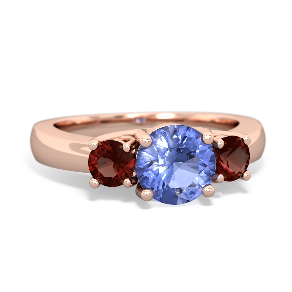 Tanzanite Three Stone Round Trellis 14K Rose Gold ring R4018