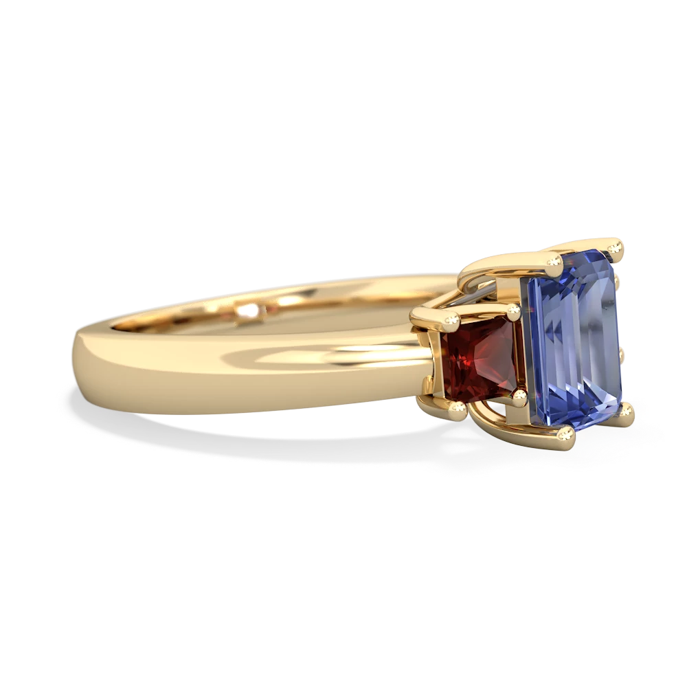 Tanzanite Three Stone Emerald-Cut Trellis 14K Yellow Gold ring R4021