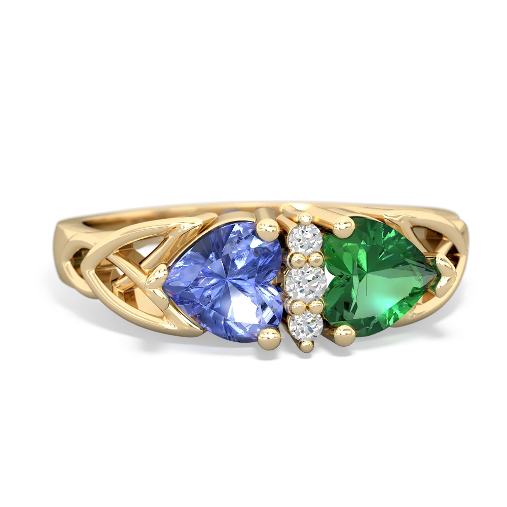 Tanzanite Celtic Knot Double Heart 14K Yellow Gold ring R5040