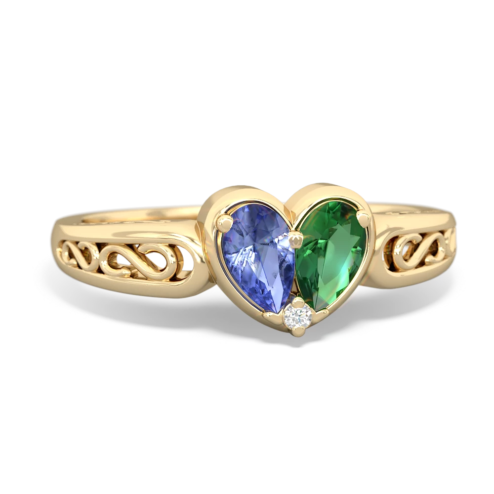 Tanzanite Filligree 'One Heart' 14K Yellow Gold ring R5070