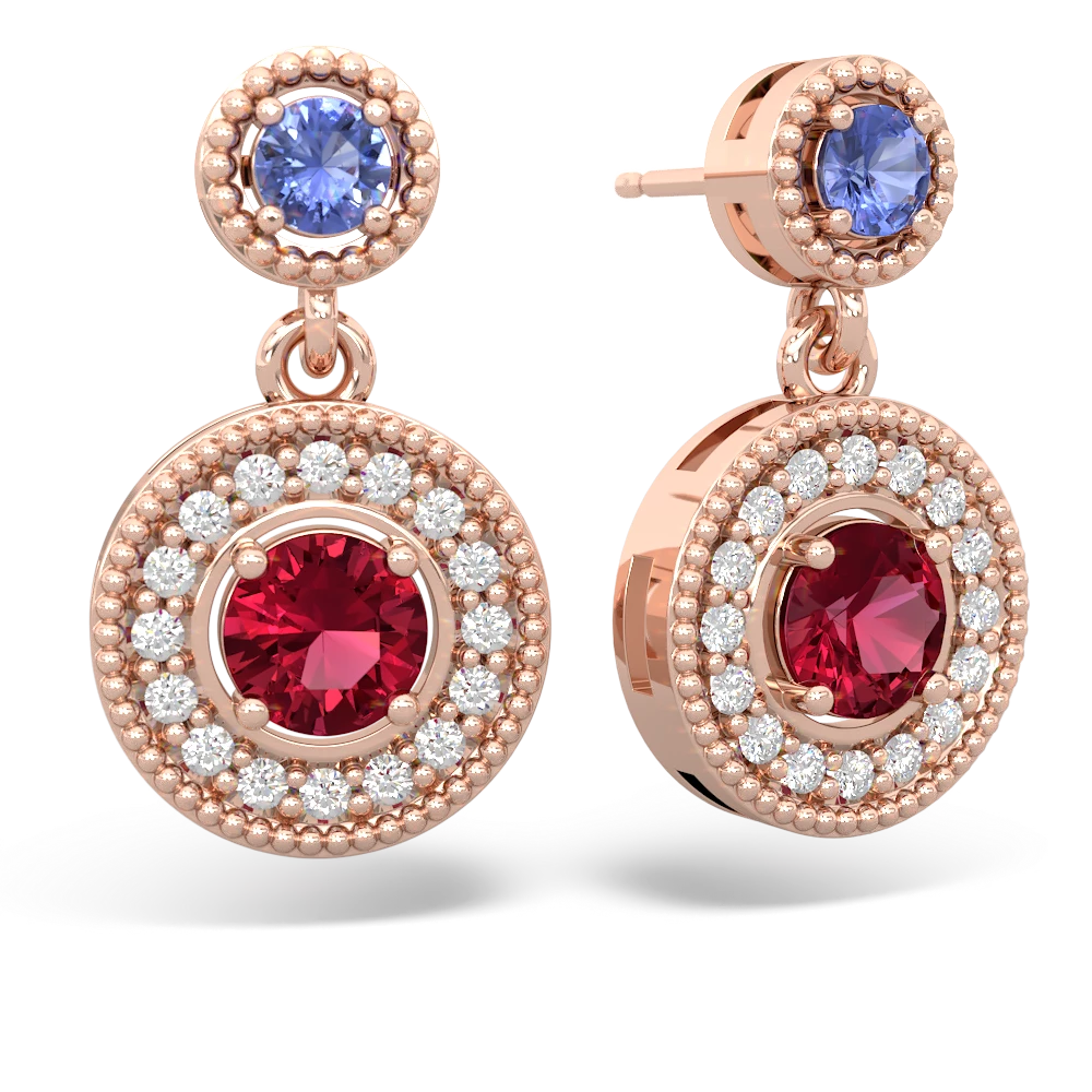 Tanzanite Halo Dangle 14K Rose Gold earrings E5319