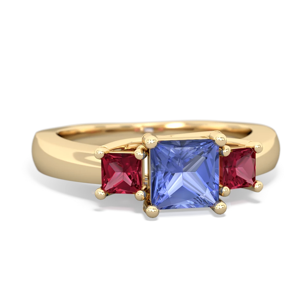 Tanzanite Three Stone Trellis 14K Yellow Gold ring R4015