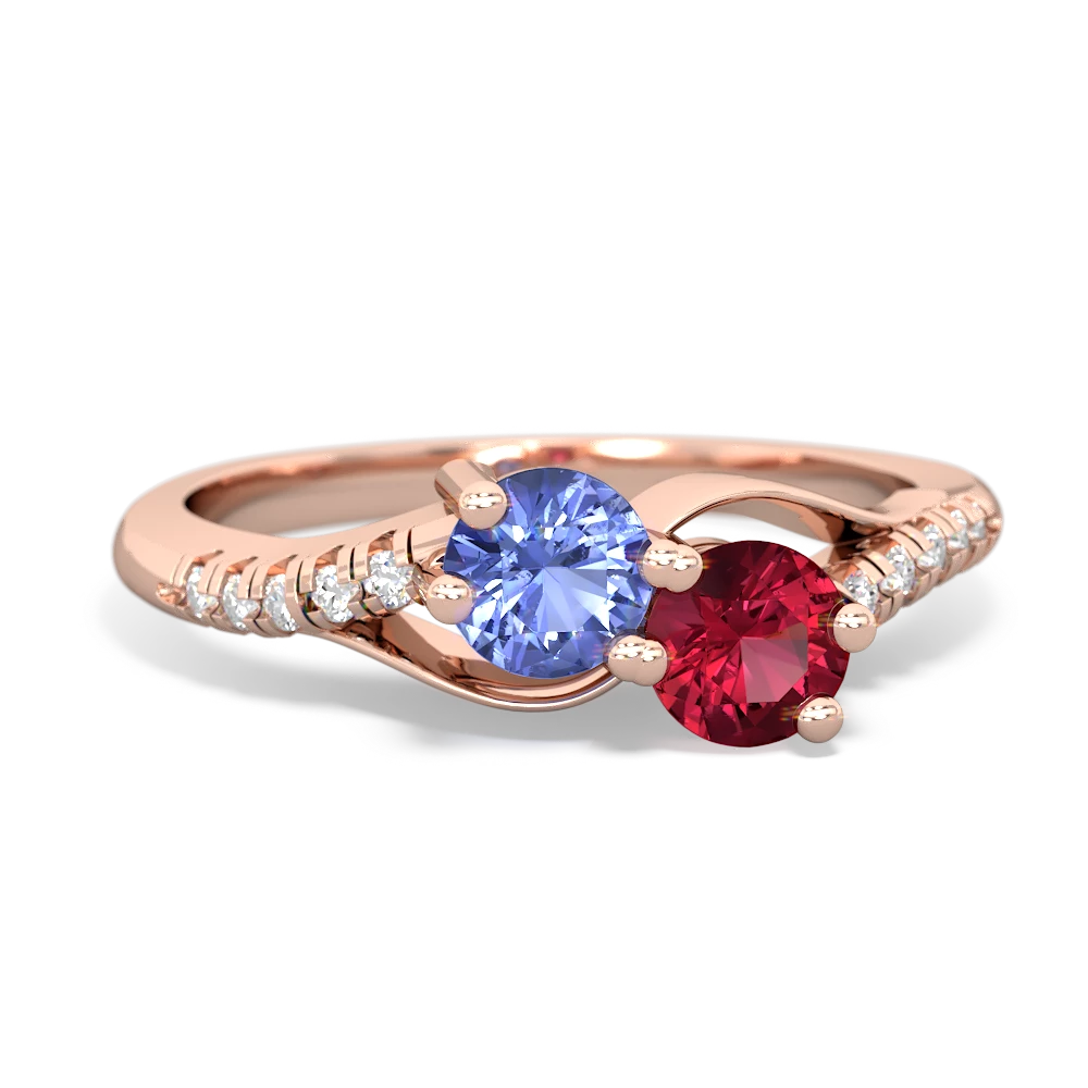 Tanzanite Infinity Pave Two Stone 14K Rose Gold ring R5285