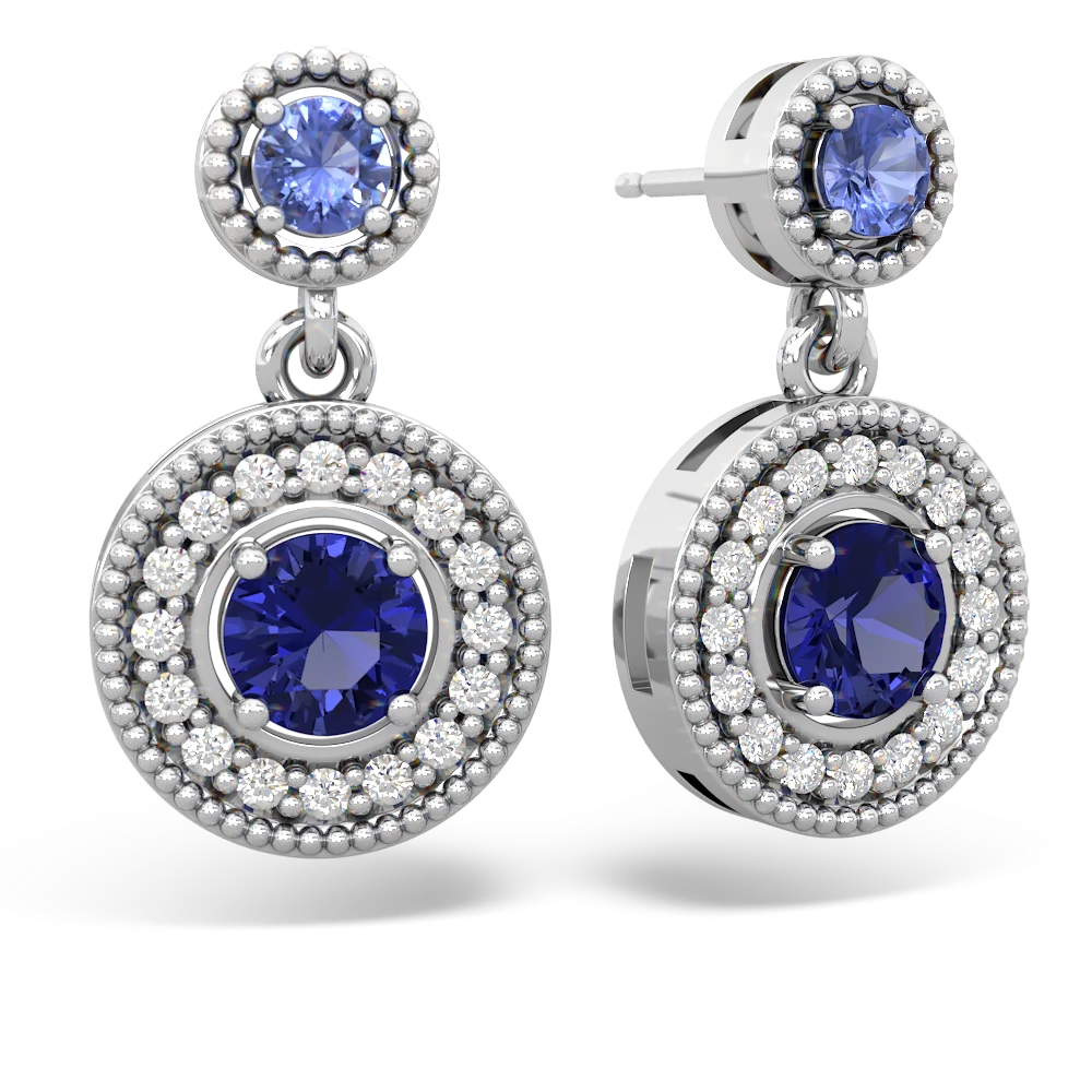 Tanzanite Halo Dangle 14K White Gold earrings E5319