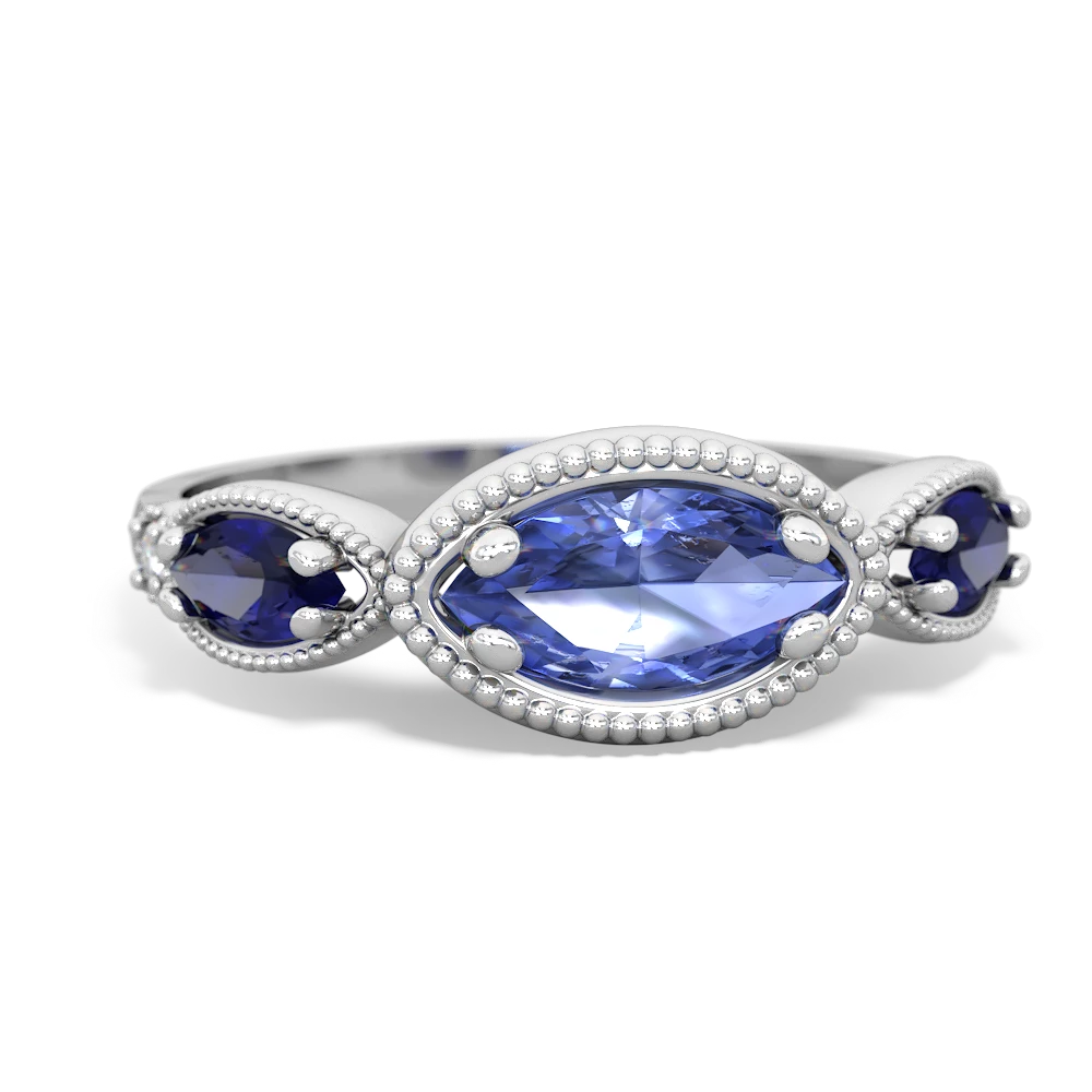 Tanzanite Milgrain Marquise 14K White Gold ring R5700