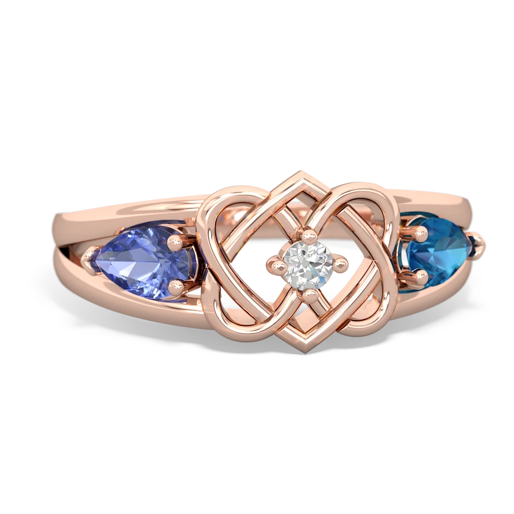 Tanzanite Hearts Intertwined 14K Rose Gold ring R5880