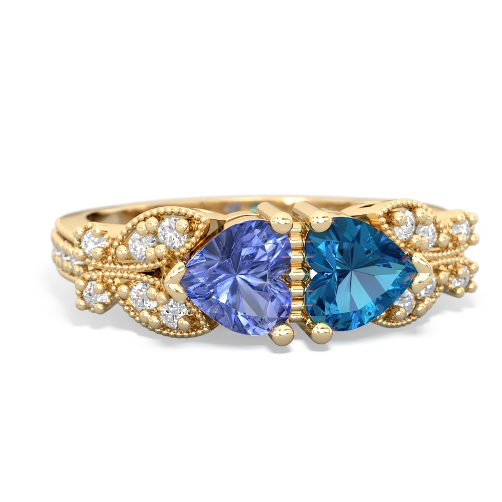 Tanzanite Diamond Butterflies 14K Yellow Gold ring R5601