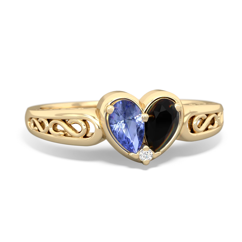 Tanzanite Filligree 'One Heart' 14K Yellow Gold ring R5070