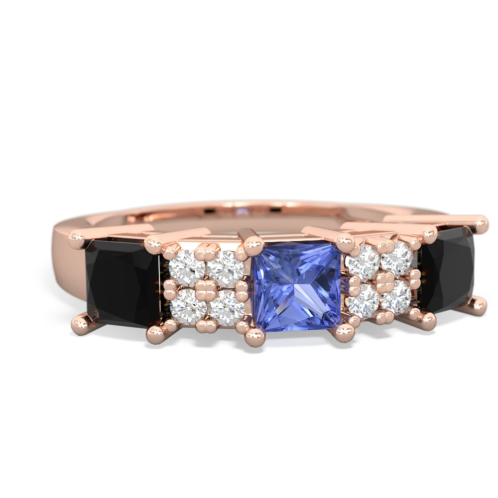 Tanzanite Three Stone Diamond Cluster 14K Rose Gold ring R2592