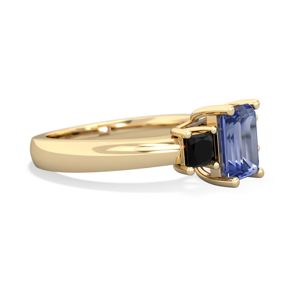 Tanzanite Three Stone Emerald-Cut Trellis 14K Yellow Gold ring R4021